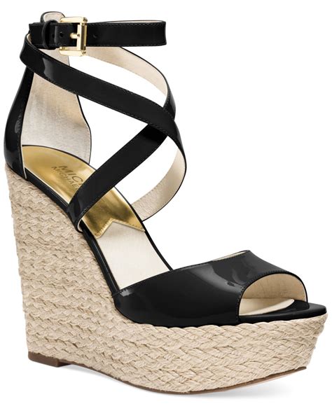 black wedges michael kors|Michael Kors denim wedge sandals.